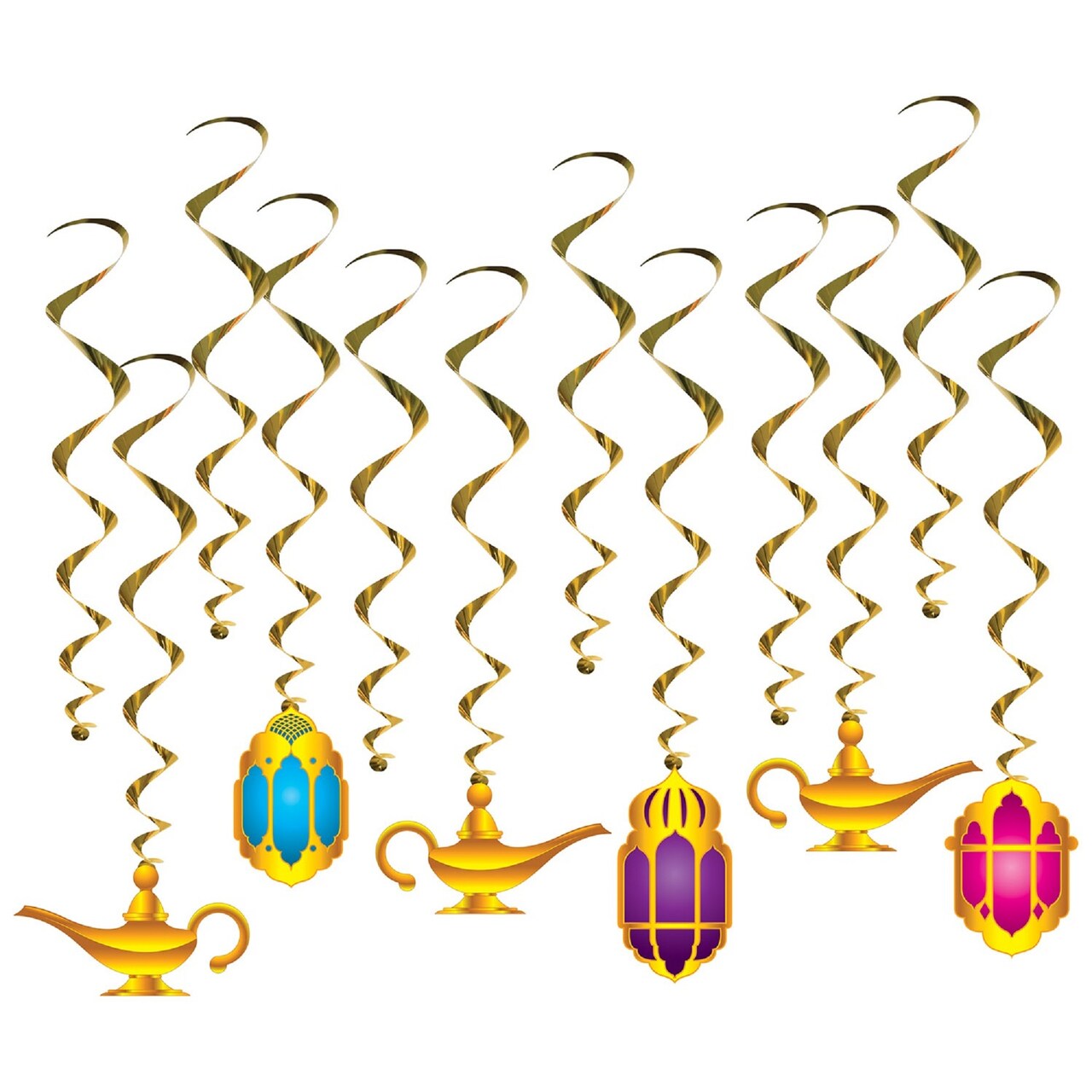 Beistle Pack of 72 Gold Arabian Lamp and Lantern Party Whirls 28.5”